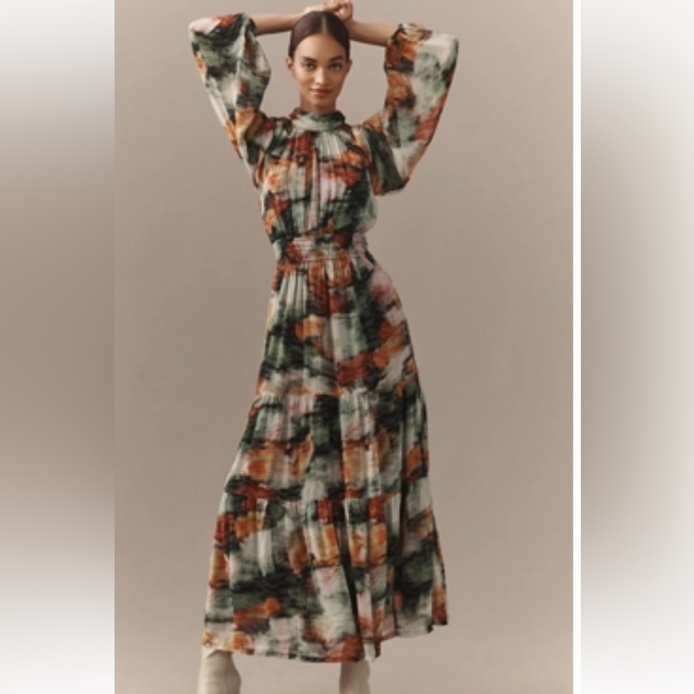 Anthropologie Somerset Chiffon Mock Neck Maxi Dress 1x